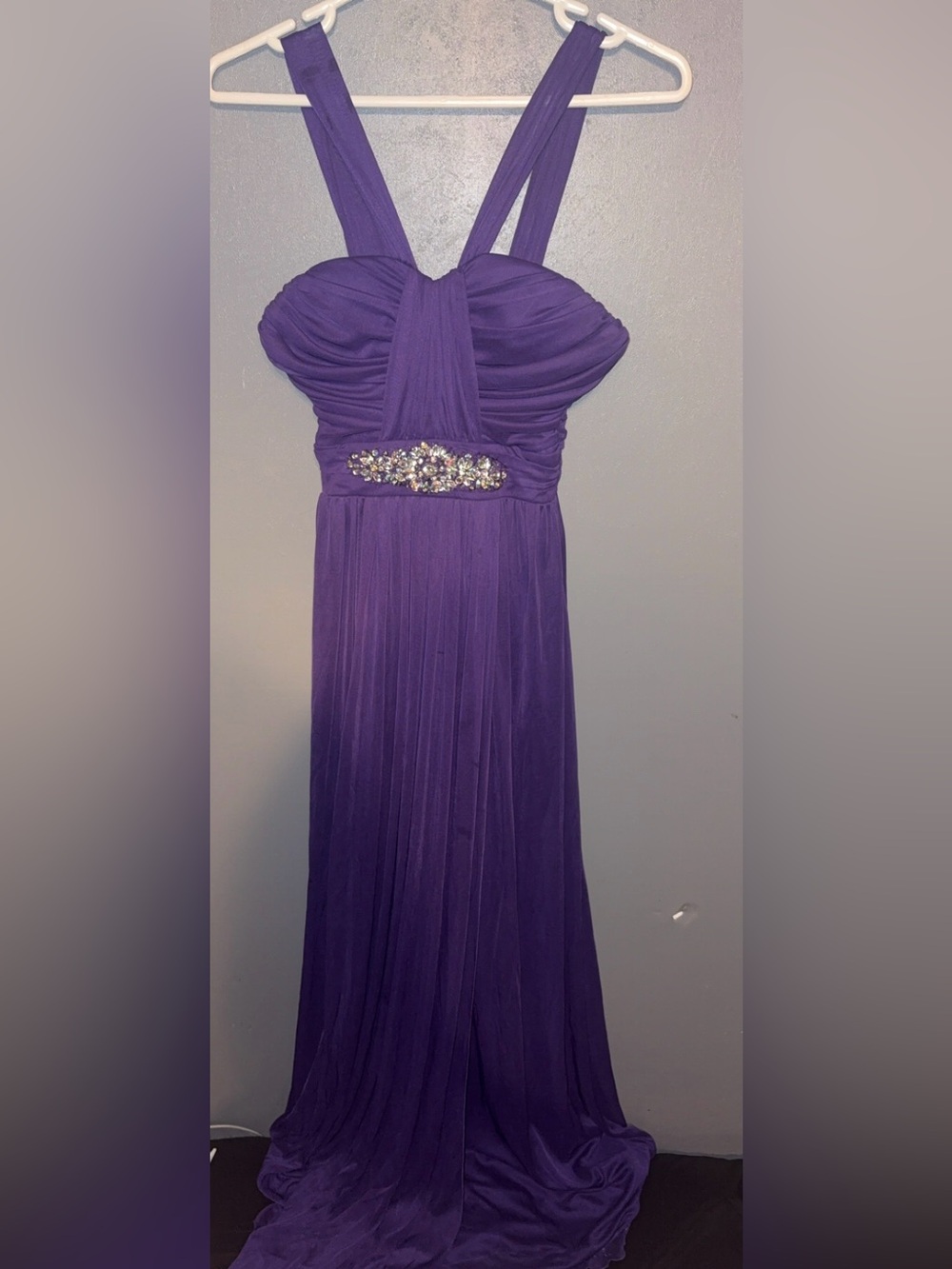 B Darlin Elegant Purple Beaded Empire Prom Dress